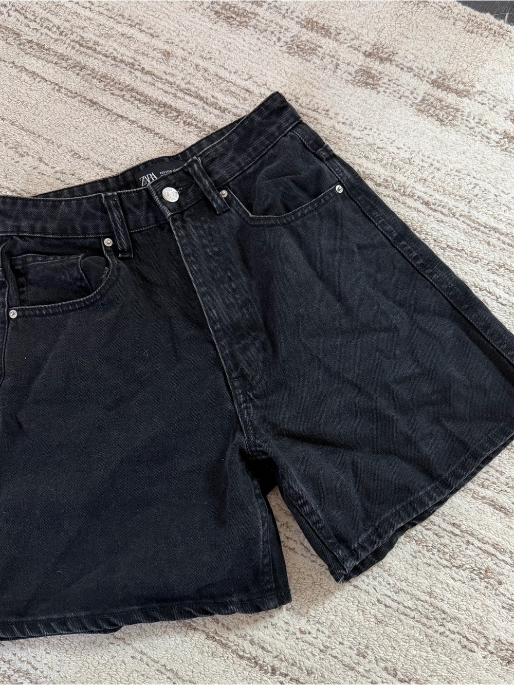 Zara Black High-Rise Denim Shorts